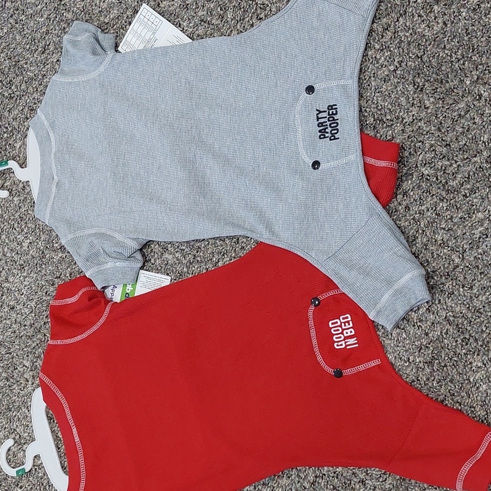 NWT Funny Size Large Dog Pajamas Two Outfits Red And Gray